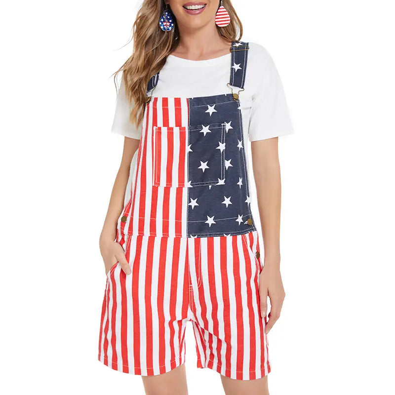 4th of July American Flag Overalls