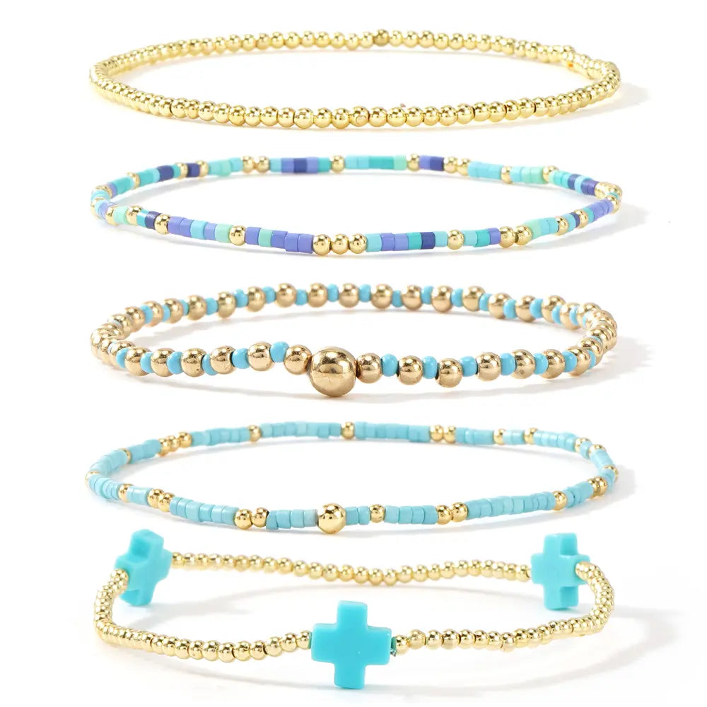 5pc Cross Beaded Bracelet Set