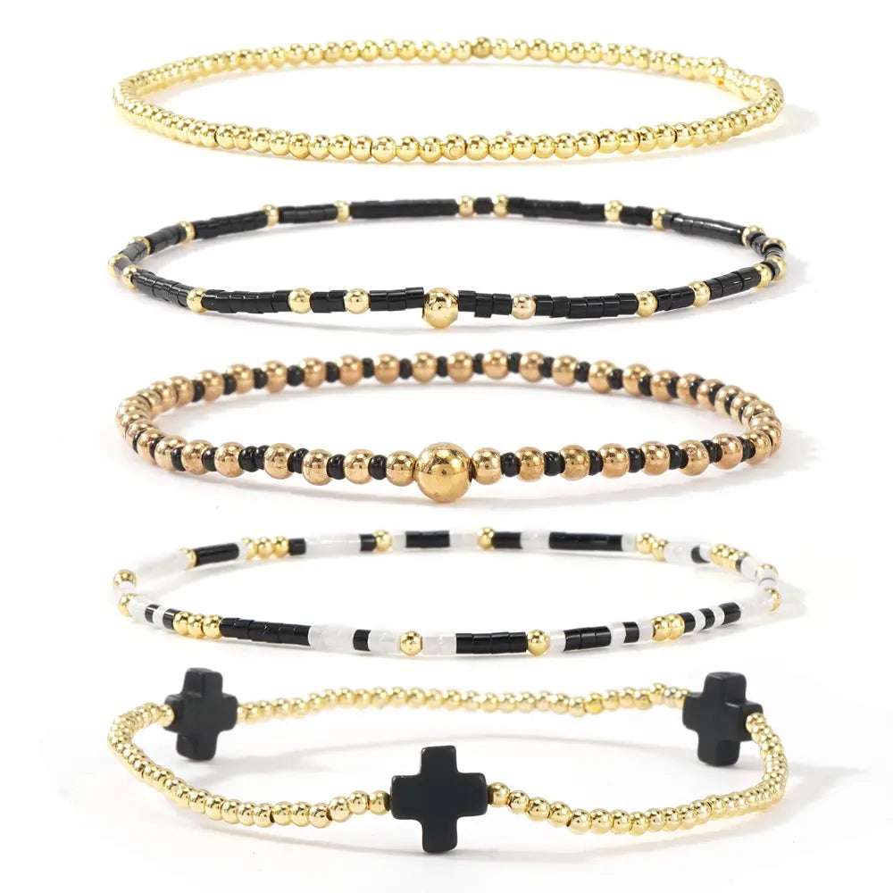 5pc Cross Beaded Bracelet Set