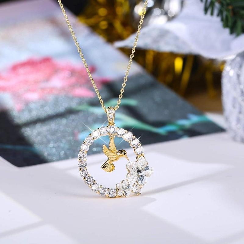 Elegant Floral Hummingbird Necklace