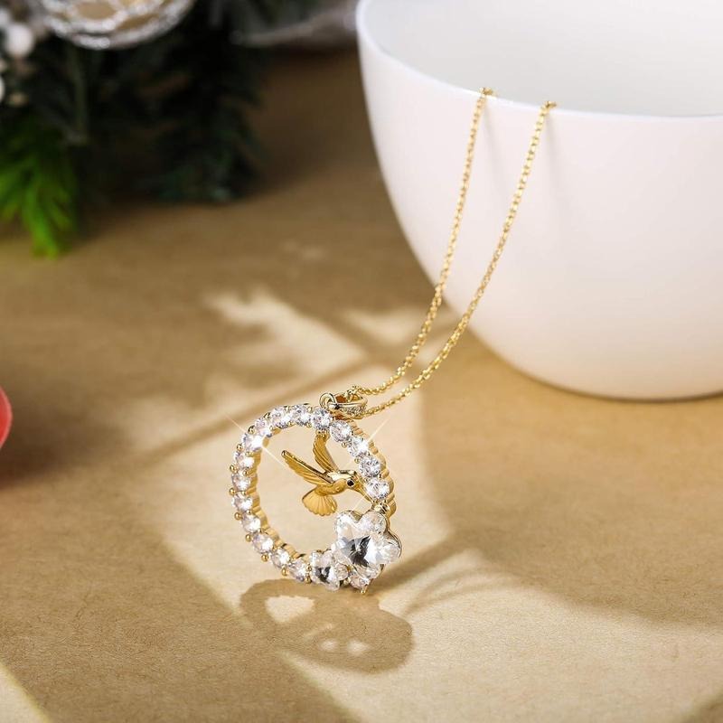 Elegant Floral Hummingbird Necklace