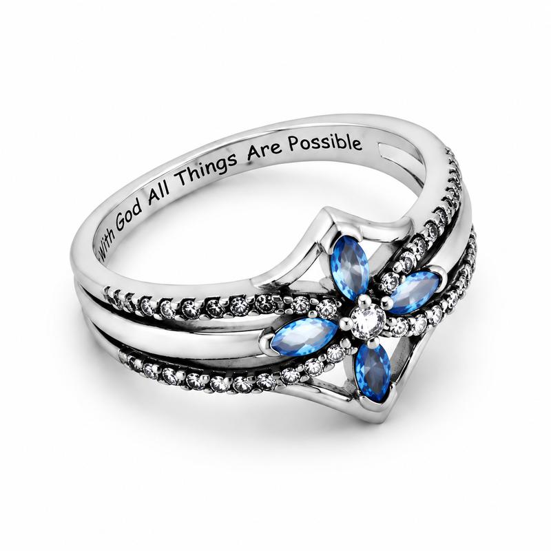 Blue Crystal Flower Ring