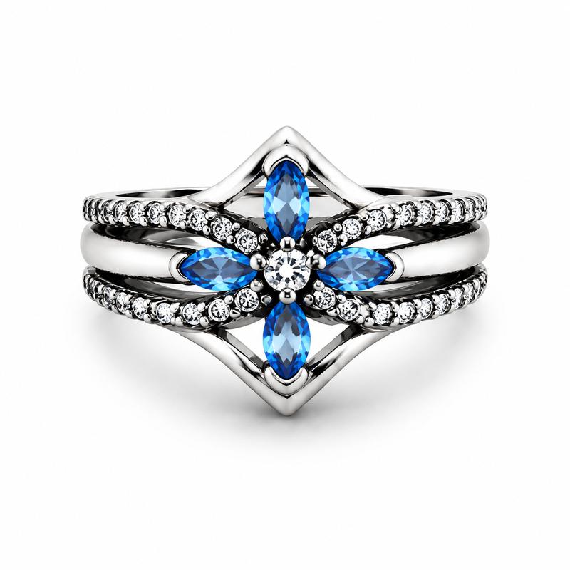 Blue Crystal Flower Ring