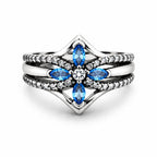 Blue Crystal Flower Ring