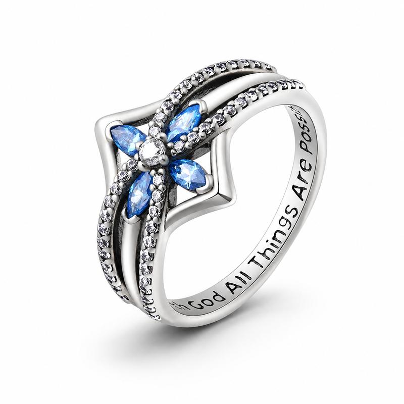 Blue Crystal Flower Ring