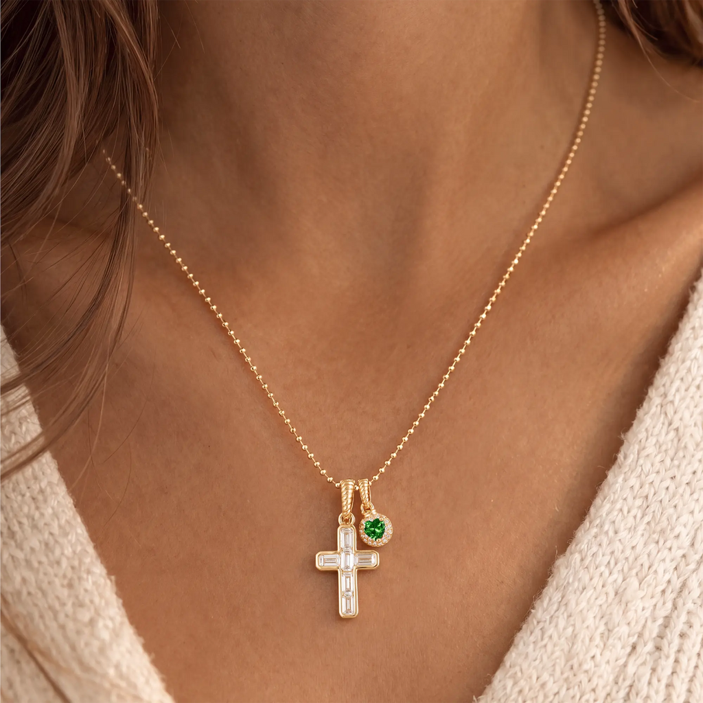 Personalized Cross Birthstone Necklace