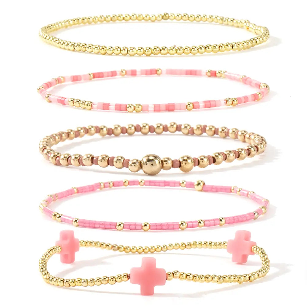 5pc Cross Beaded Bracelet Set