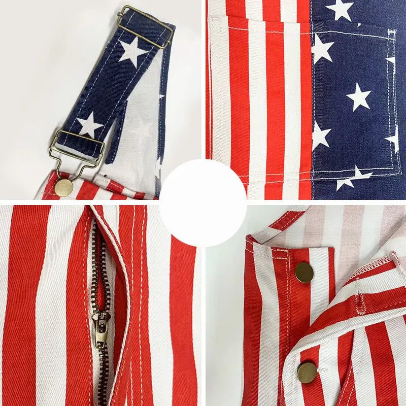 4th of July American Flag Overalls