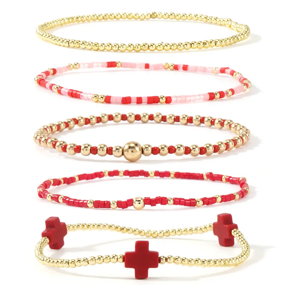 5pc Cross Beaded Bracelet Set