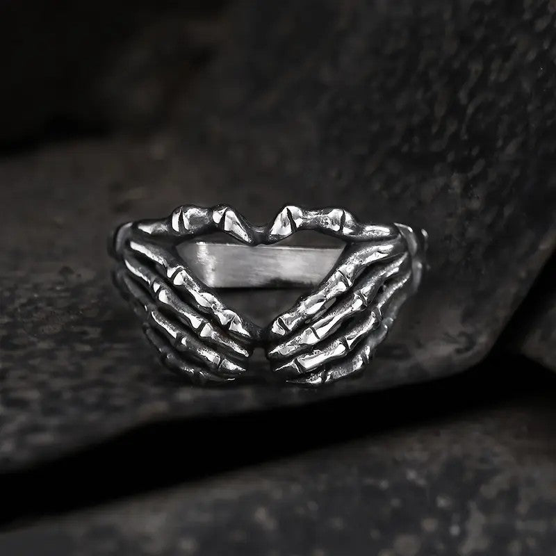 Gothic Skeleton Hand Heart Ring