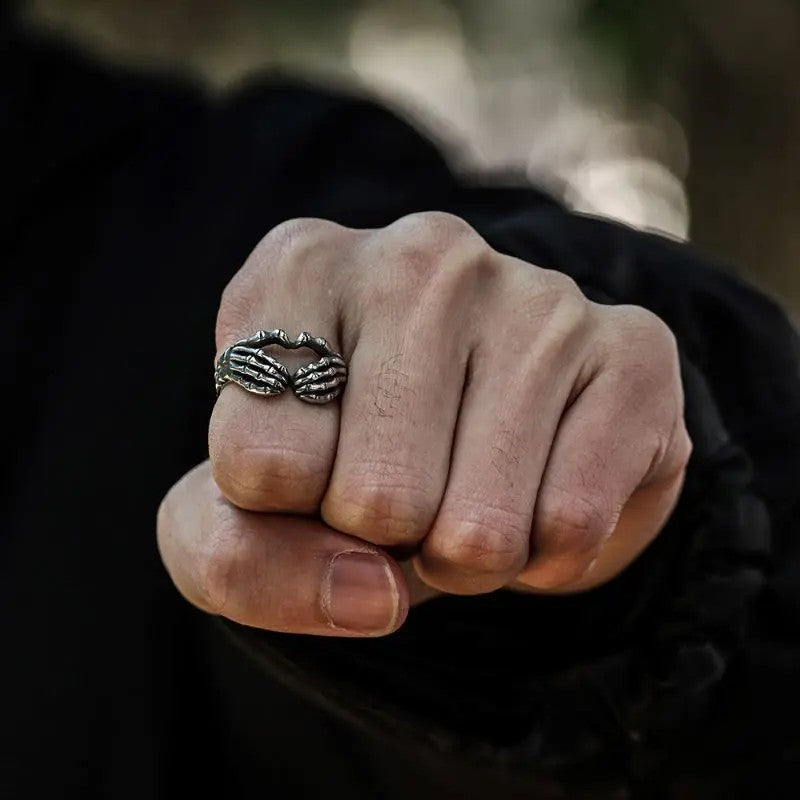 Gothic Skeleton Hand Heart Ring