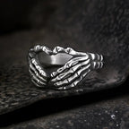Gothic Skeleton Hand Heart Ring