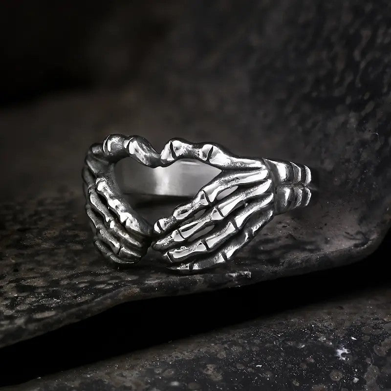 Gothic Skeleton Hand Heart Ring