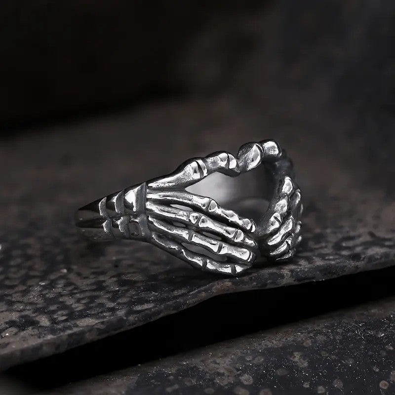 Gothic Skeleton Hand Heart Ring