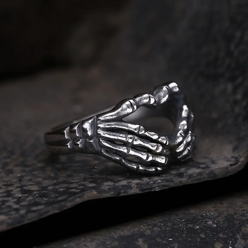 Gothic Skeleton Hand Heart Ring