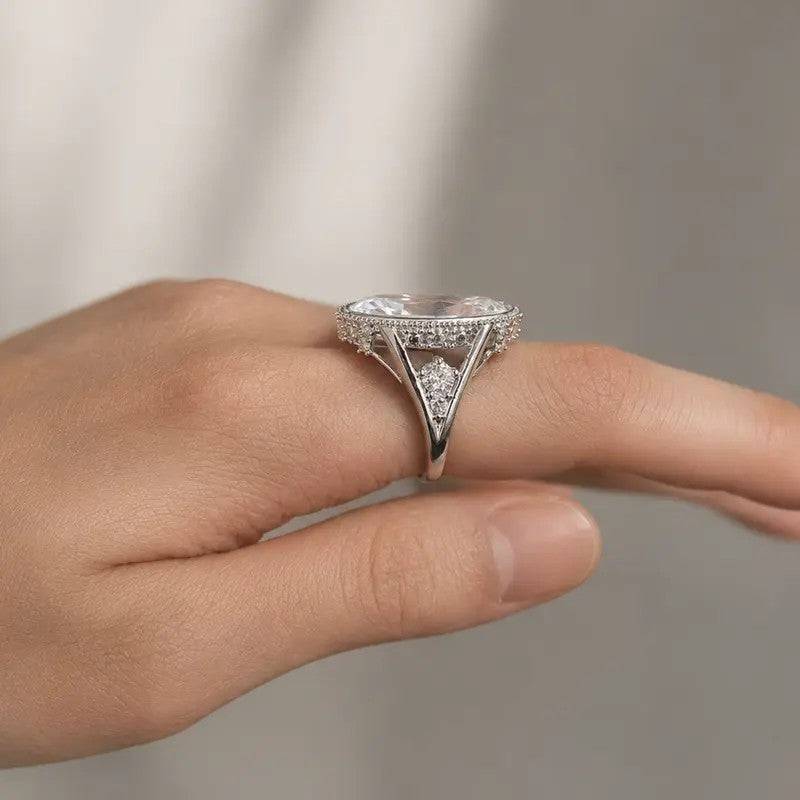 Elegant Oval Halo Statement Ring