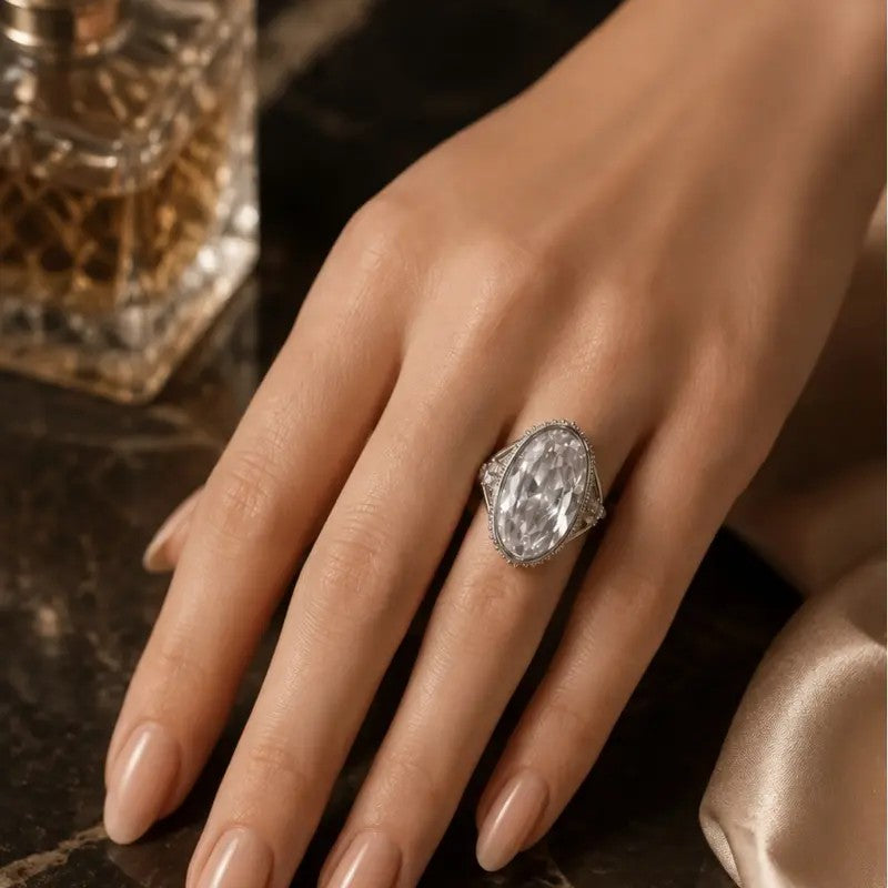 Elegant Oval Halo Statement Ring