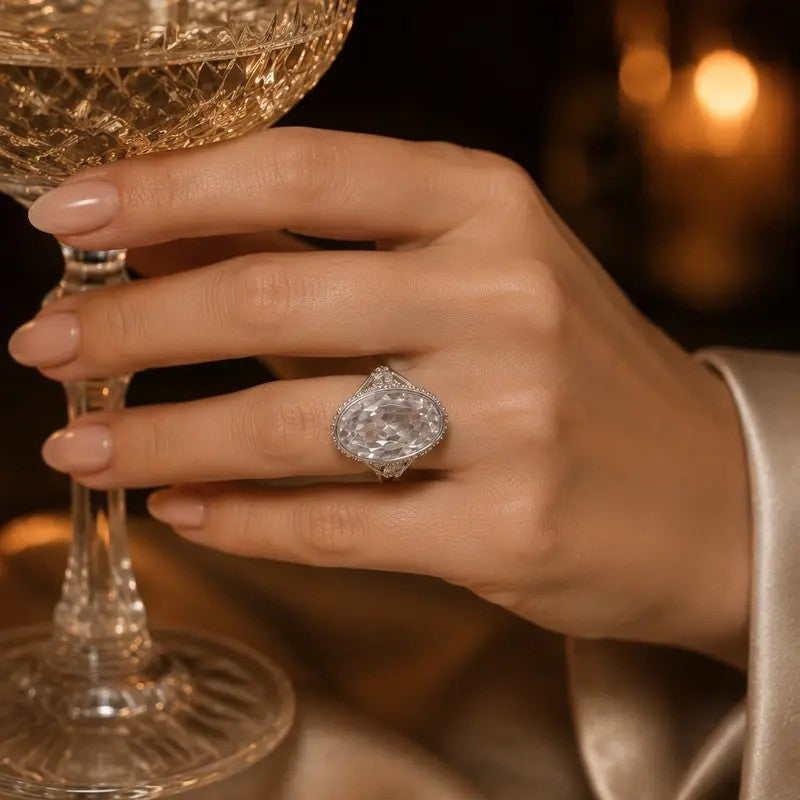 Elegant Oval Halo Statement Ring