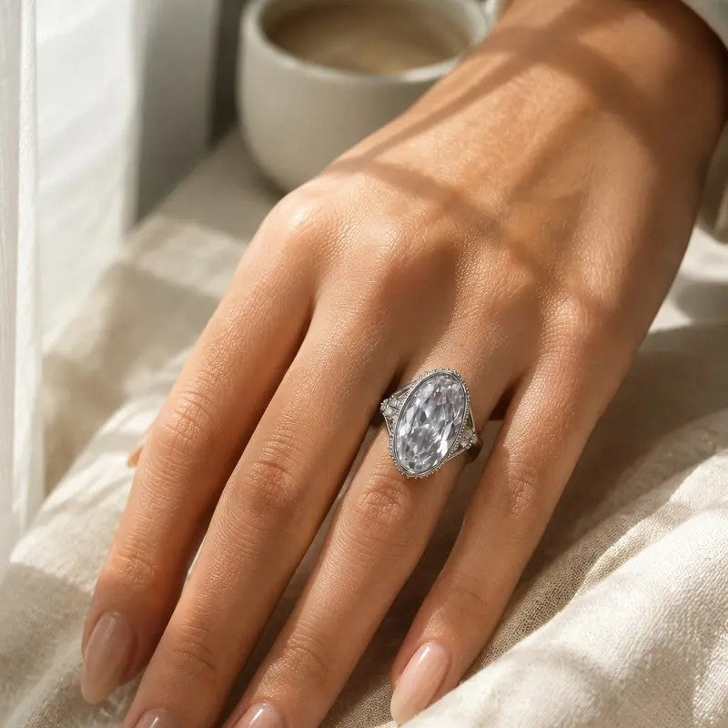 Elegant Oval Halo Statement Ring
