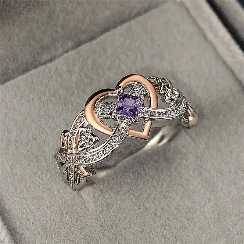 Elegant Heart Knot Gemstone Ring