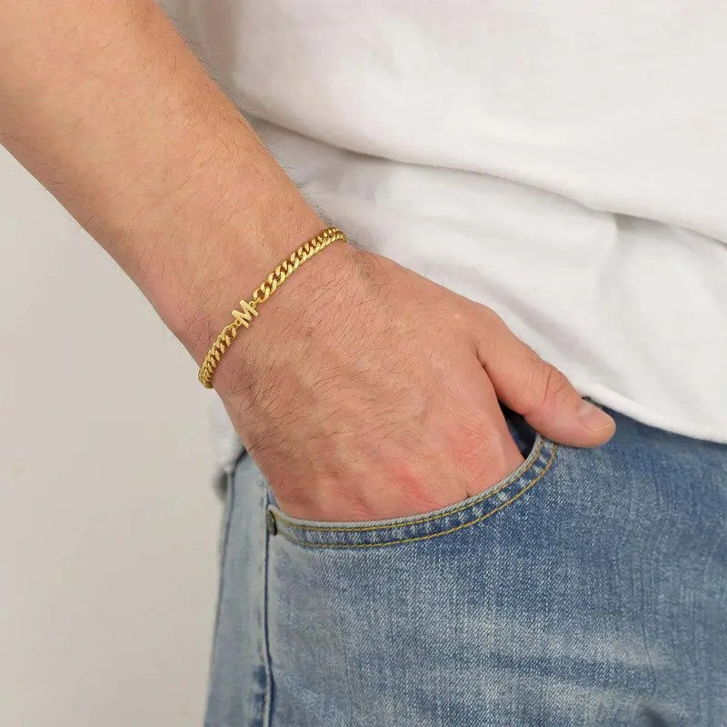 Bold Cuban Link Initial Bracelet