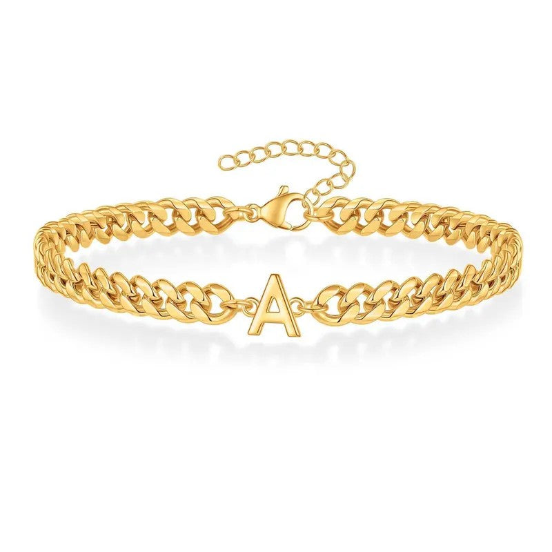 Bold Cuban Link Initial Bracelet