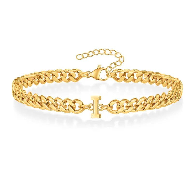 Bold Cuban Link Initial Bracelet