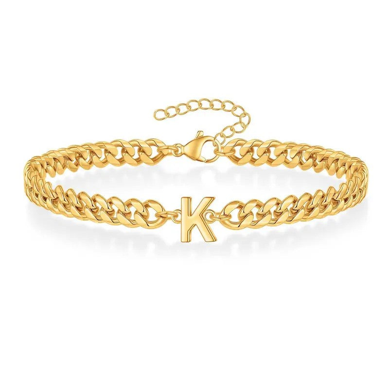 Bold Cuban Link Initial Bracelet