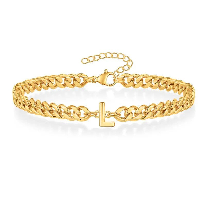 Bold Cuban Link Initial Bracelet