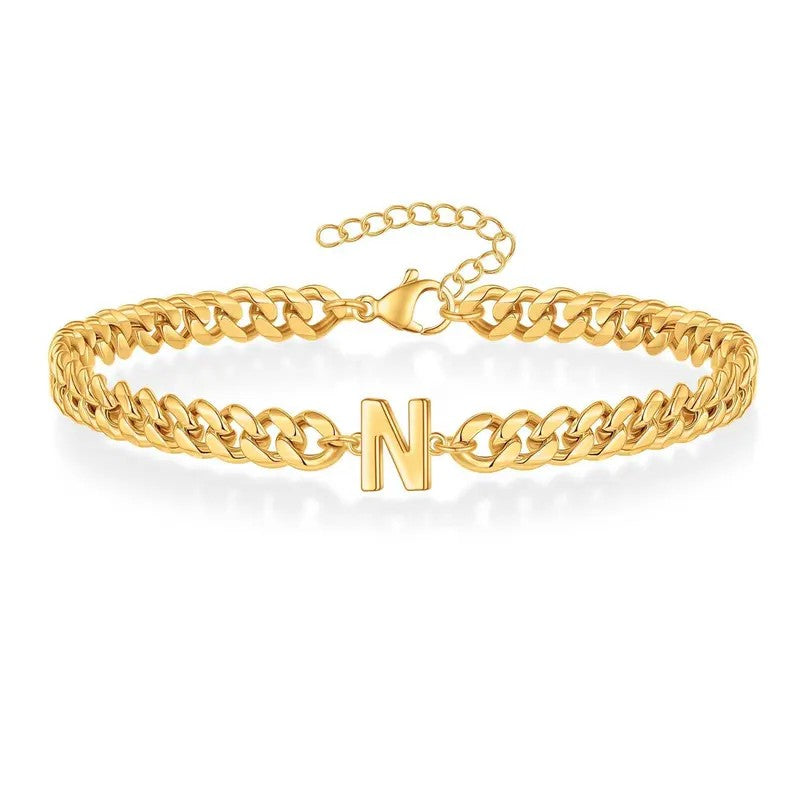 Bold Cuban Link Initial Bracelet