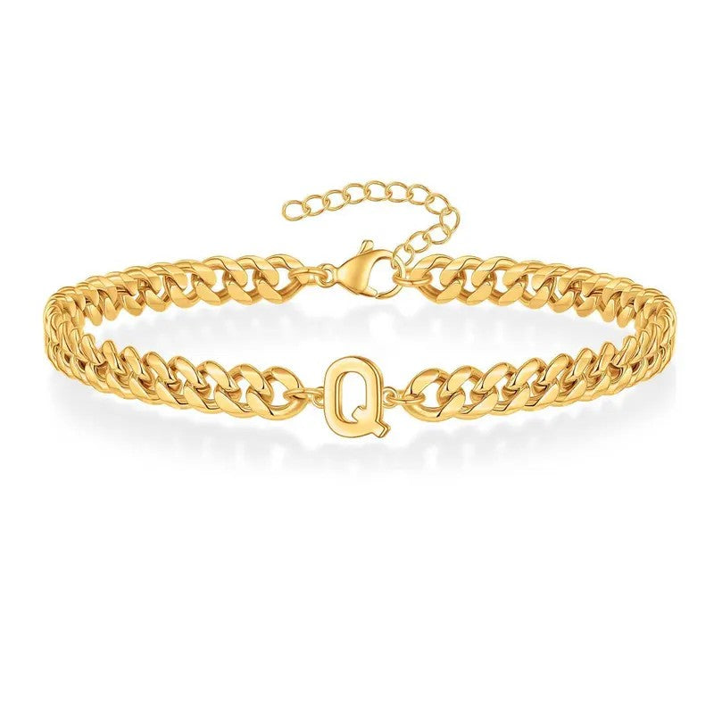 Bold Cuban Link Initial Bracelet