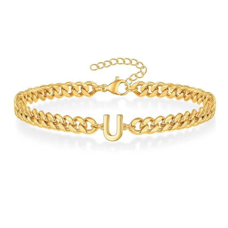 Bold Cuban Link Initial Bracelet