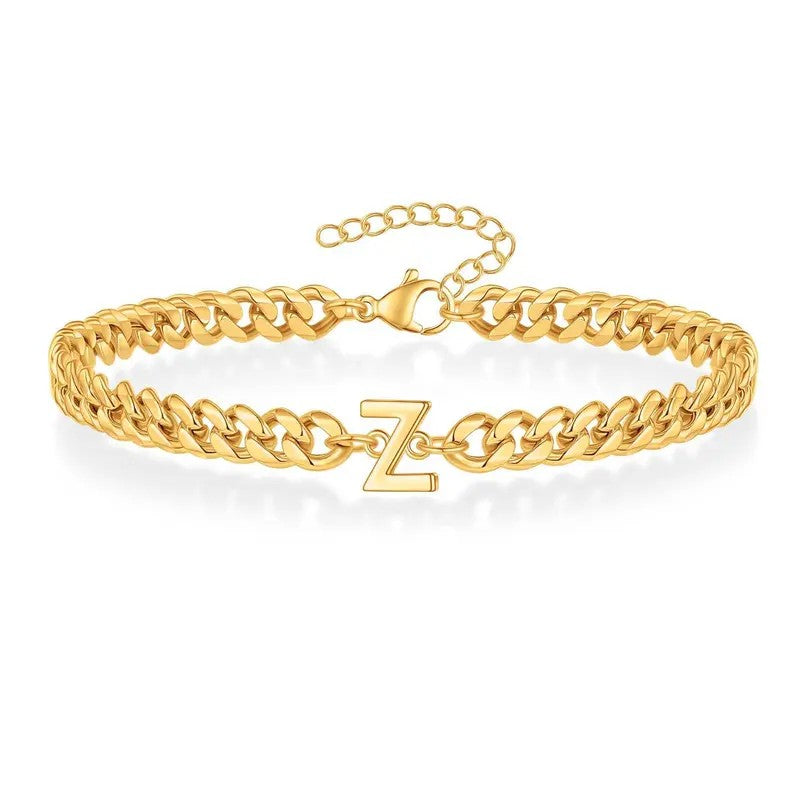 Bold Cuban Link Initial Bracelet