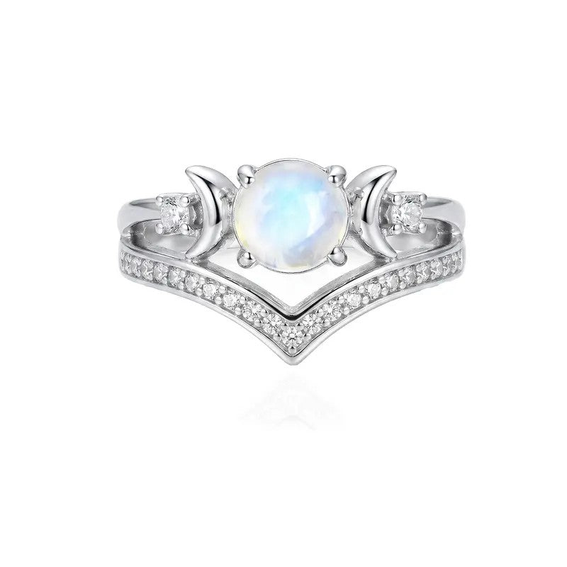 Retro Triple Moon Gemstone Ring