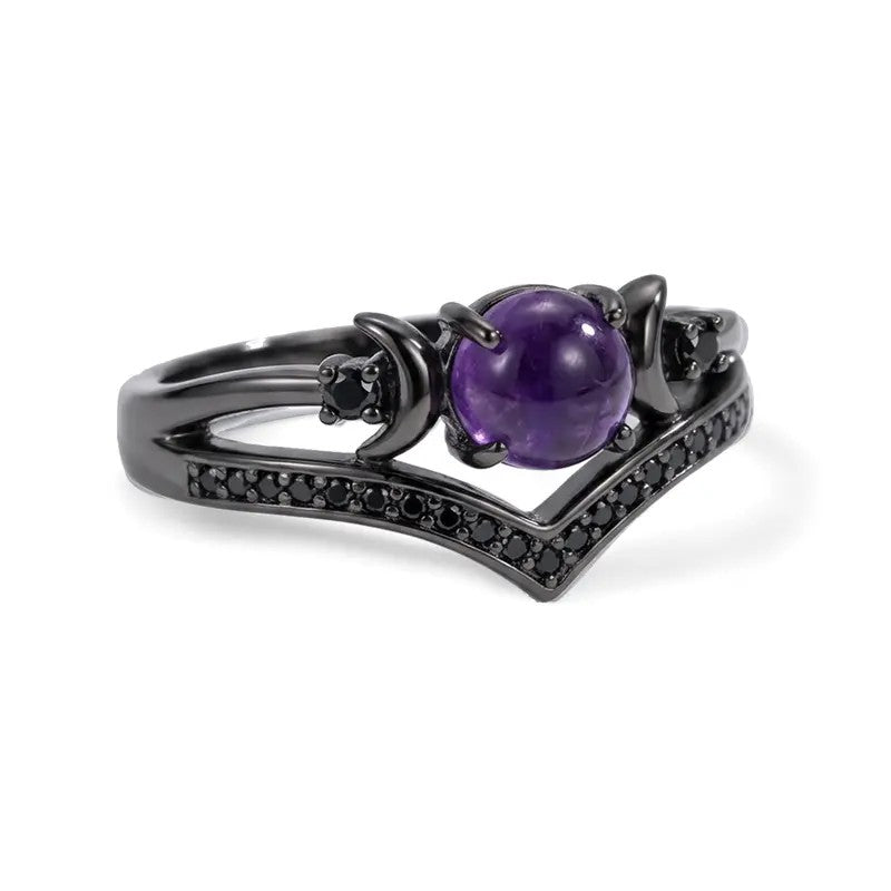 Retro Triple Moon Gemstone Ring