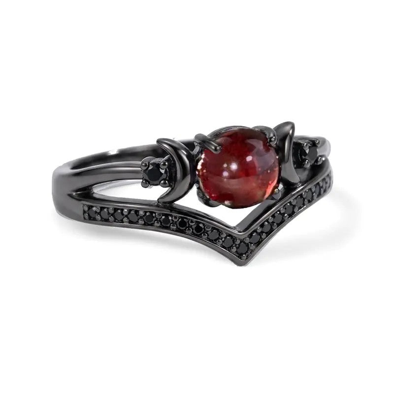 Retro Triple Moon Gemstone Ring