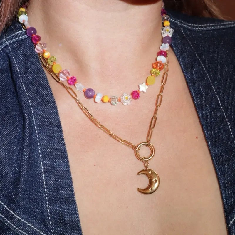 Whimsical Rainbow Moon Necklace