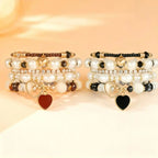5pc Pearl Heart Bead Bracelet Set