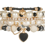 5pc Pearl Heart Bead Bracelet Set
