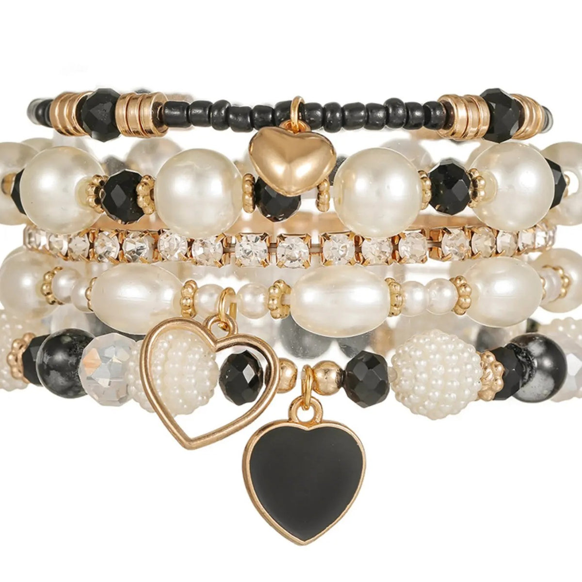 5pc Pearl Heart Bead Bracelet Set