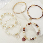 5pc Pearl Heart Bead Bracelet Set