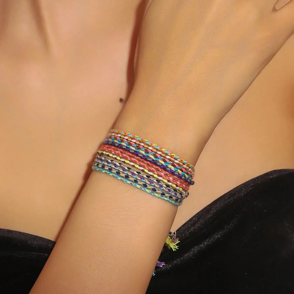 12pc Rainbow Braided Bracelet Stack