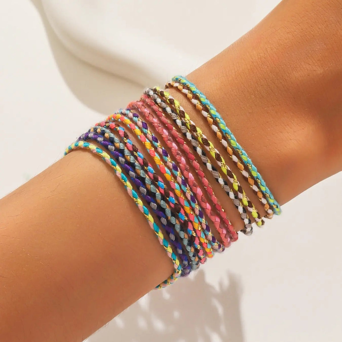 12pc Rainbow Braided Bracelet Stack