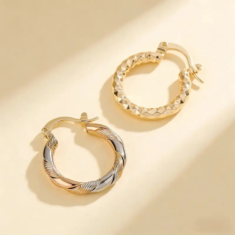 2pc Twisted Textured Hoop Earring Set
