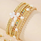 5pc Cross Pearl Bead Bracelet Stack