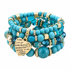 4pc Turquoise Bead Heart Charm Bracelet Set