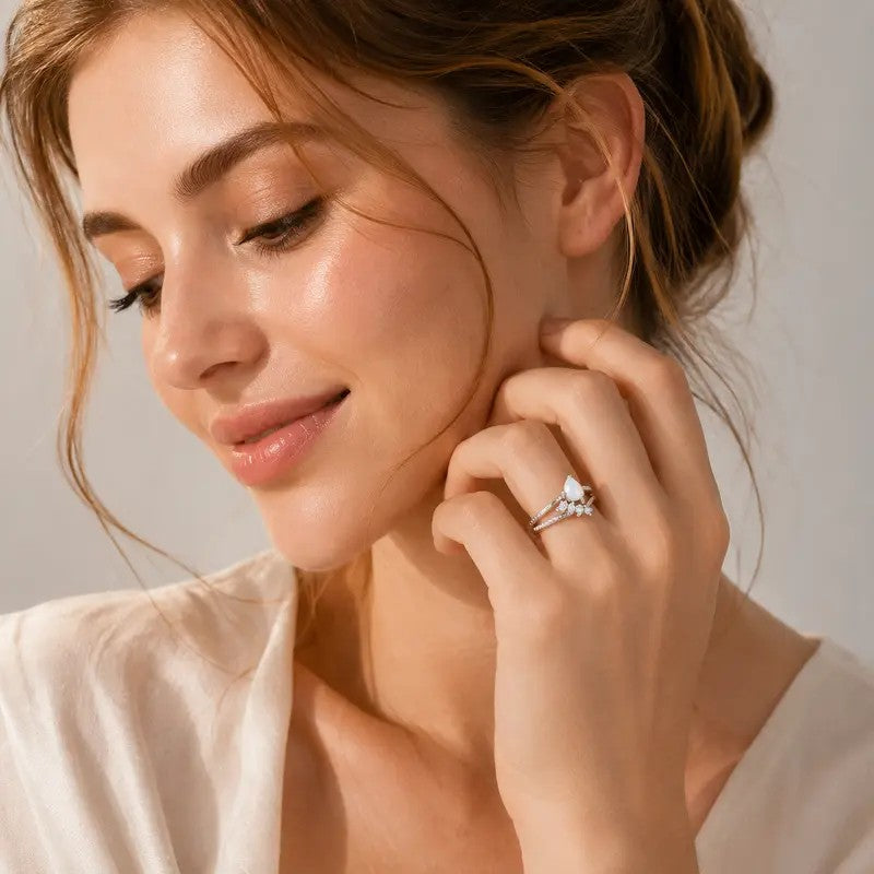 Elegant Teardrop Gemstone Stacking Ring Set