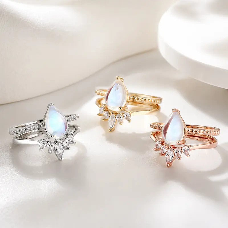 Elegant Teardrop Gemstone Stacking Ring Set