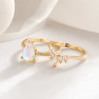 Elegant Teardrop Gemstone Stacking Ring Set