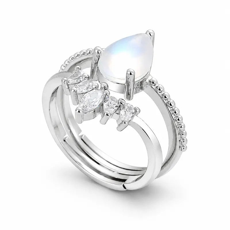 Elegant Teardrop Gemstone Stacking Ring Set